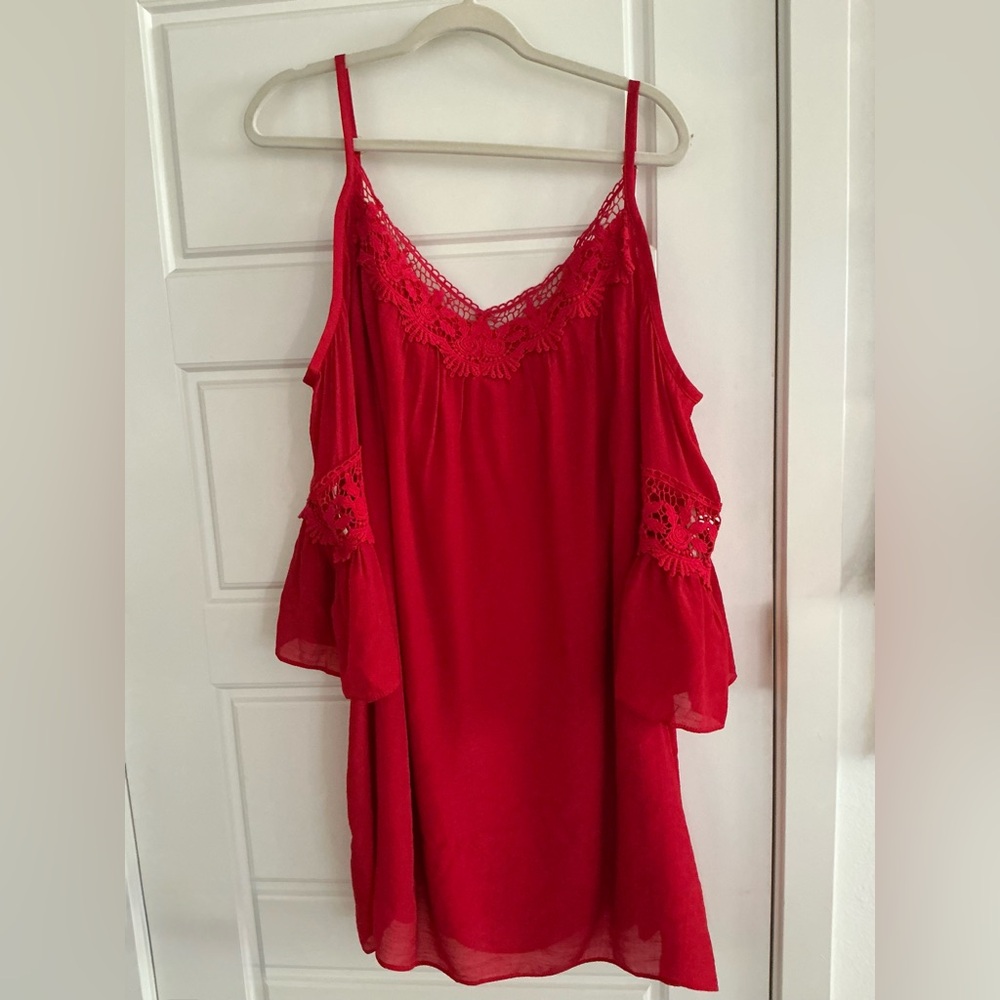 Breathless Woman's Plus 2X Red Cold Shoulder Sheath With Embroidery Dress NWT